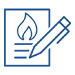 an icon of a paper with a flame on it with a pencil writing on it